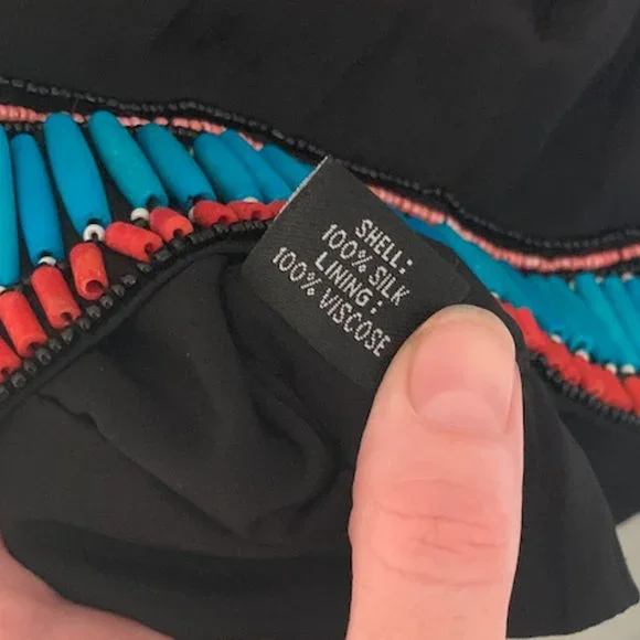 Karina Grimaldi Black/Turquoise/Coral Southwest Beaded Top - Small - Picture 4 of 5